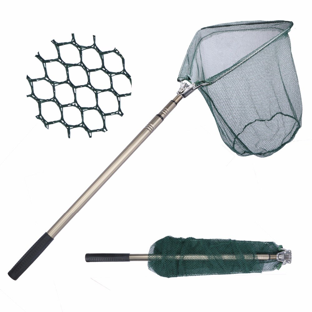 Goture Triangular Landing Net 40x40cm Foldable Fishing Net With Aluminum 3 Section Extending Pole Fishing Network