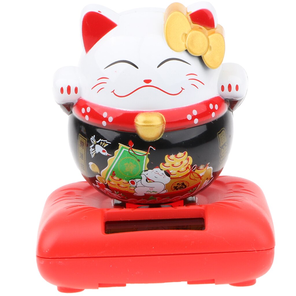 Solar Powered Nodding Bobbing Japanese Fortune Cat Lucky Kitten Solar Home Decor Bobbleheads Animal Pet Model Toy