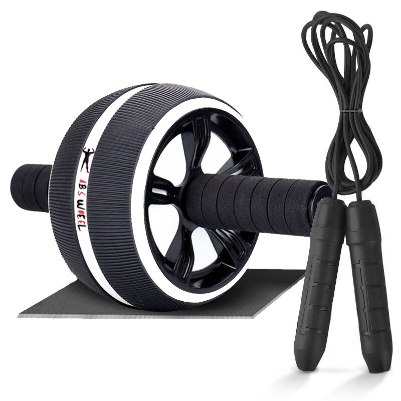 Black Ab Roller &amp; Jump Rope No Noise Abdominal Wheel Ab Roller with Mat For Arm Waist Leg Exercise Gym Fitness Equipment: Black 2 with Rope