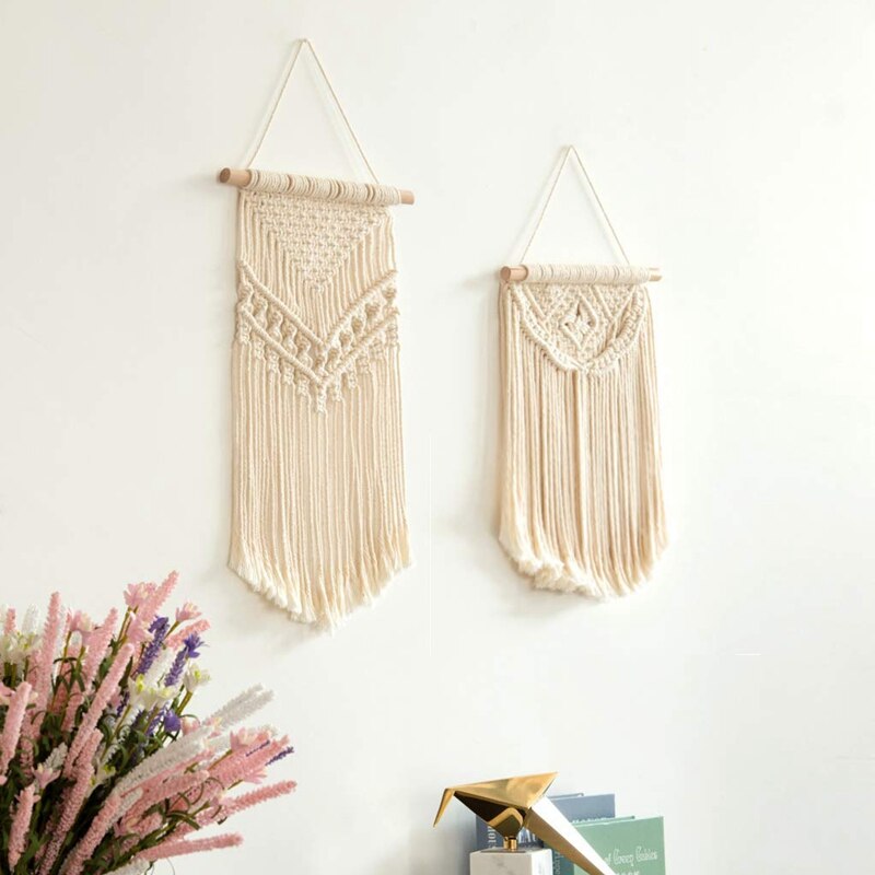 2 Pcs Macrame Wall Hanging Small Woven Tapestry Wall Art Decor,Boho Chic Home Decor Apartment Dorm Room Party Decoration