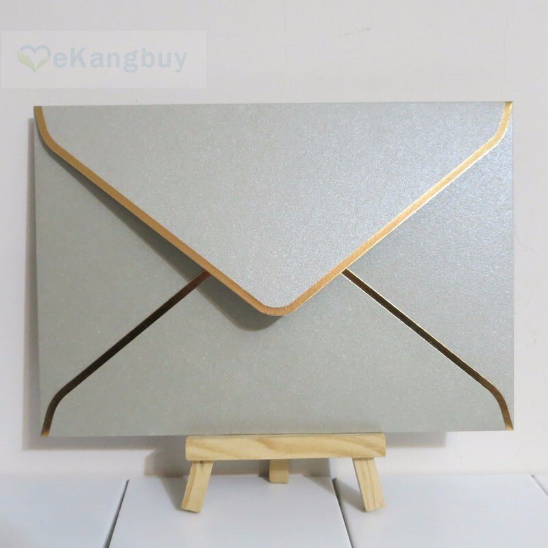 25 stuks 194 x 134mm(7.5 x 5.2 inch) parelkleurige enveloppen met gouden stempel, dikke envelop voor huwelijksuitnodigingen: Grijs