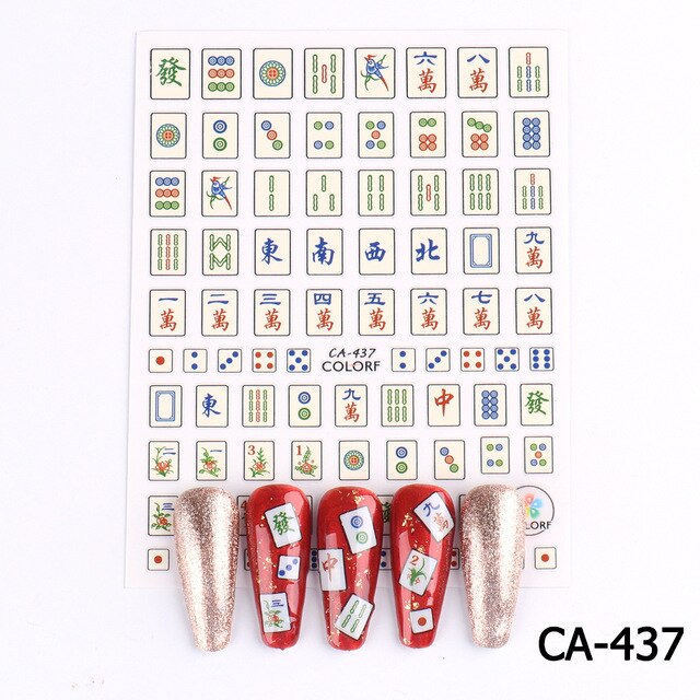 Year Nail Sticker Water Decals Mahjong Chinese Character Personality Nails Slider Art Decoration Manicure: CA-437