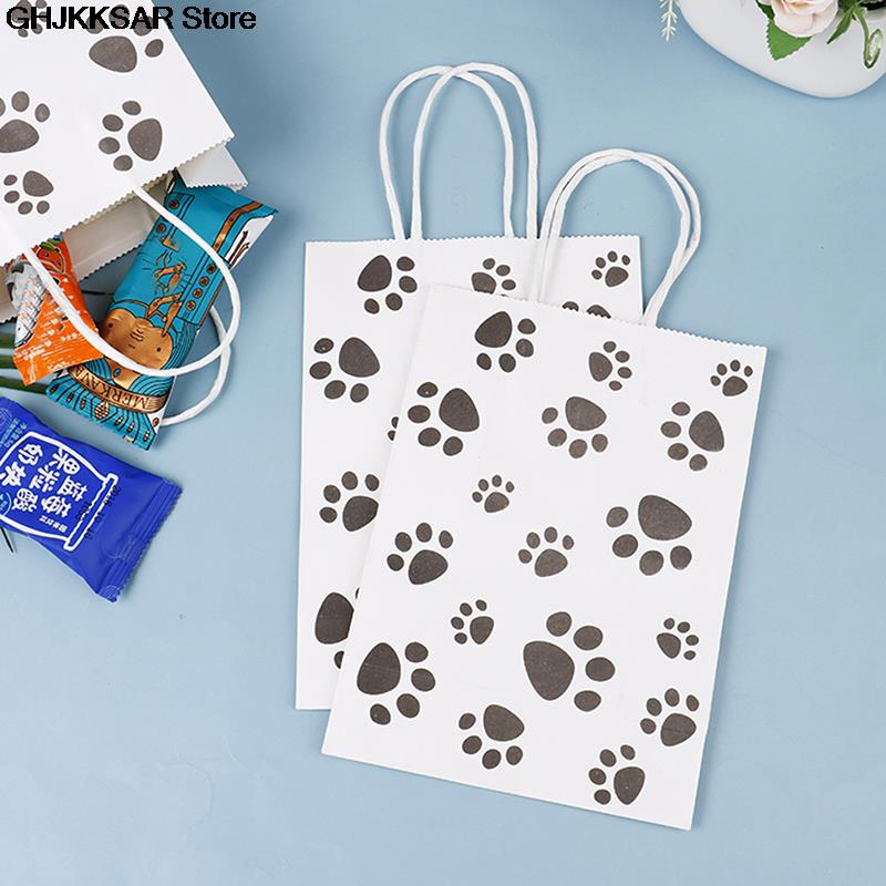 20Pcs Papieren Zak Met Handvat Cookie Candy Verpakking Tassen Wedding Party Decor Puppy Paw Prints Zakken