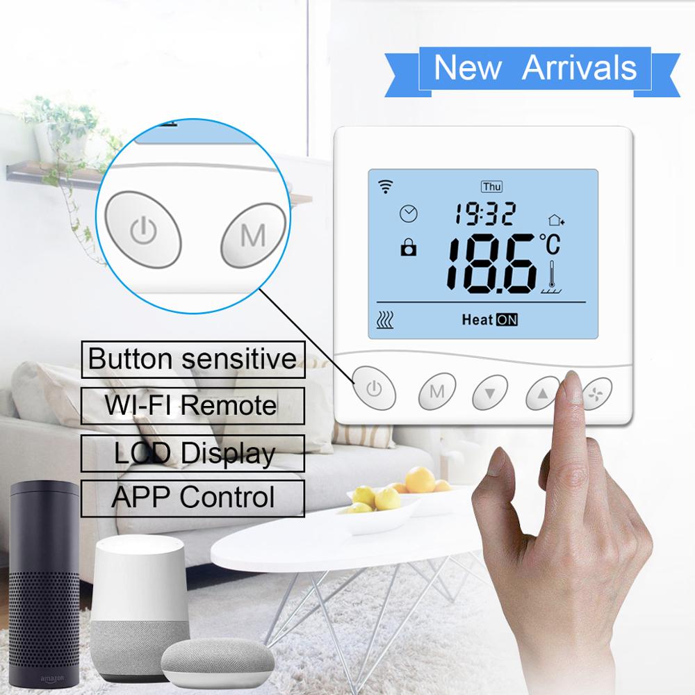 Beok Programmable Thermostat Intelligent WiFi, Tuya APP, Water Heat Thermostat, LCD Touch Screen, TGW60W-WIFI-WP White