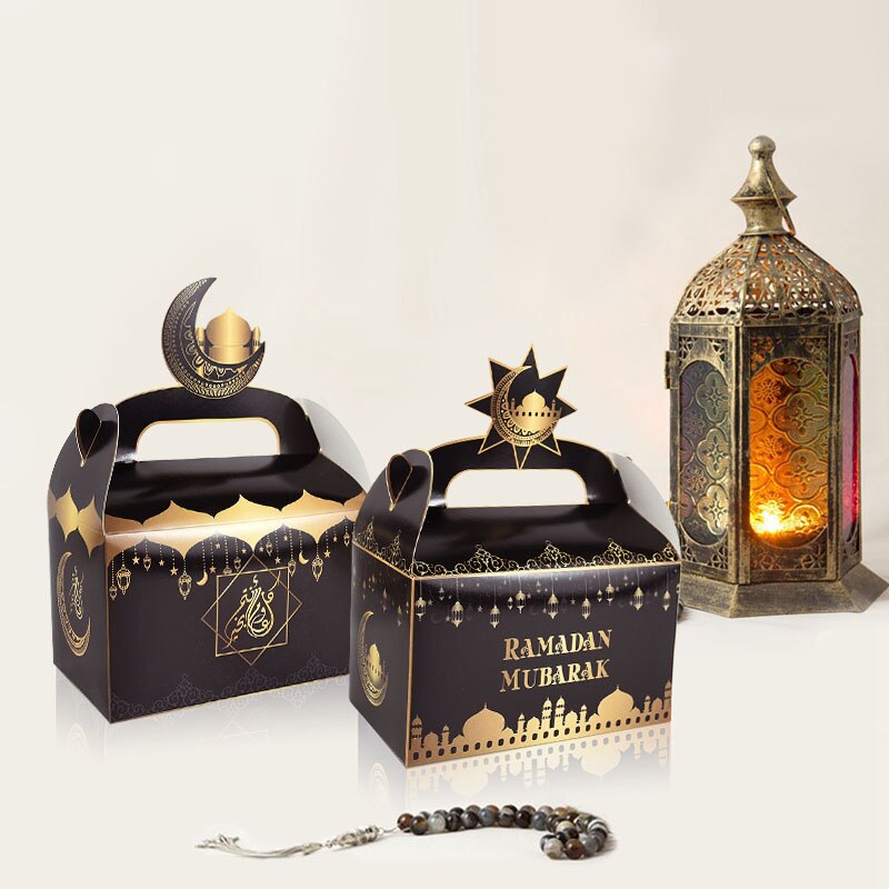 Sac à bonbons Eid Mubarak 4 pièces, boîte avec poignée, boîtes d&#39;emballage en papier pour Eid al-fitr, fournitures pour fête musulmane islamique