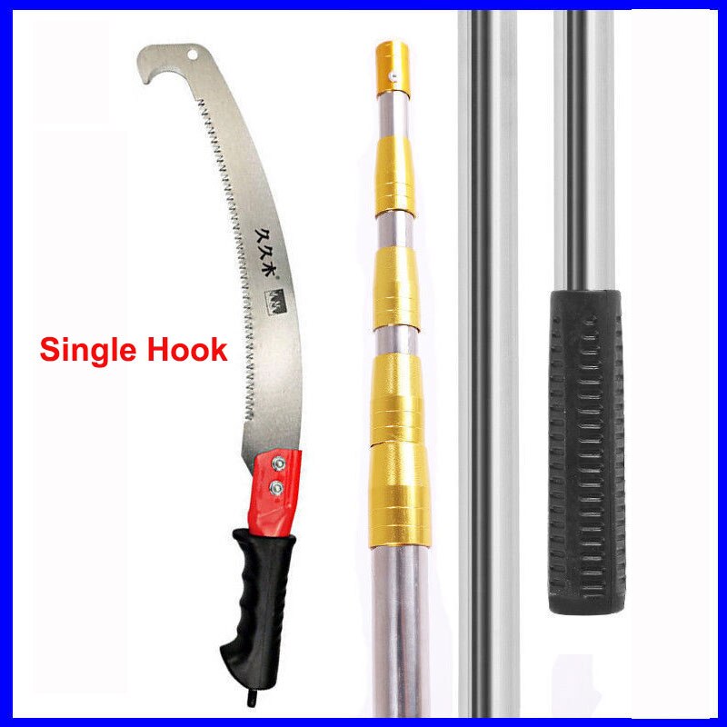 Telescopic Pole Saw Reciprocating Hand Tools Multifunctional Stainless Steel High Branch Garden Fruit Tree Altitude: 1.5M Three Section / Single Hook Golden