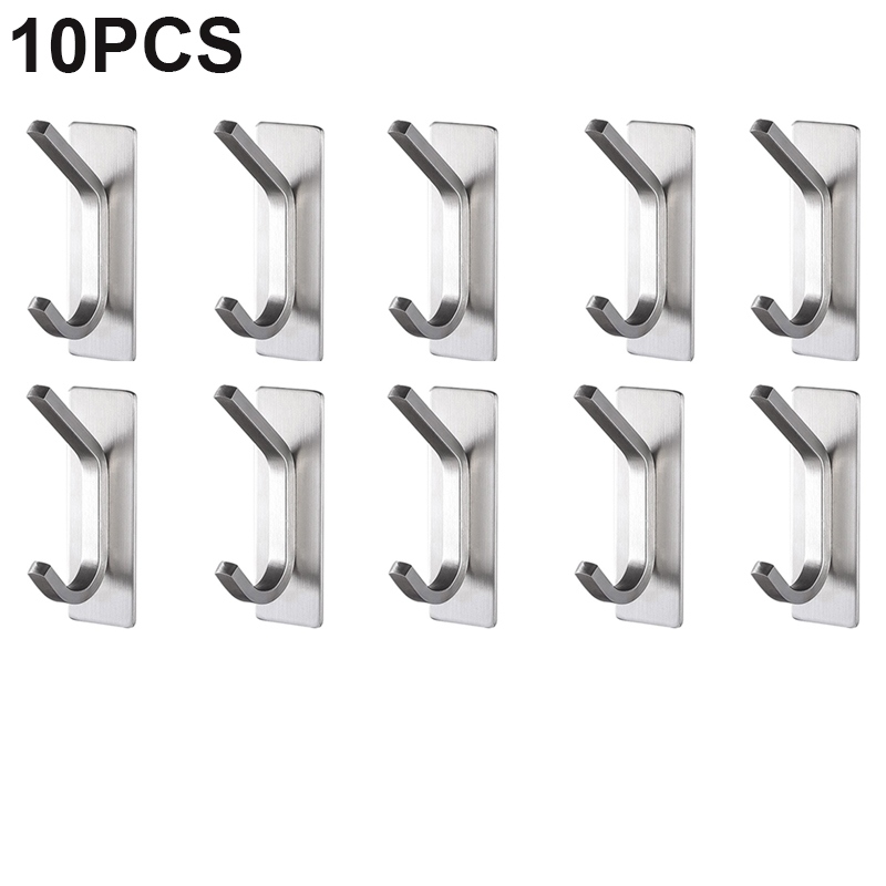 VILOYI Stainless Steel Towel Hooks Bathroom Self Adhesive Double Wall Coat Rack Hooks No Trace Behind The Door Robe Hanger: green