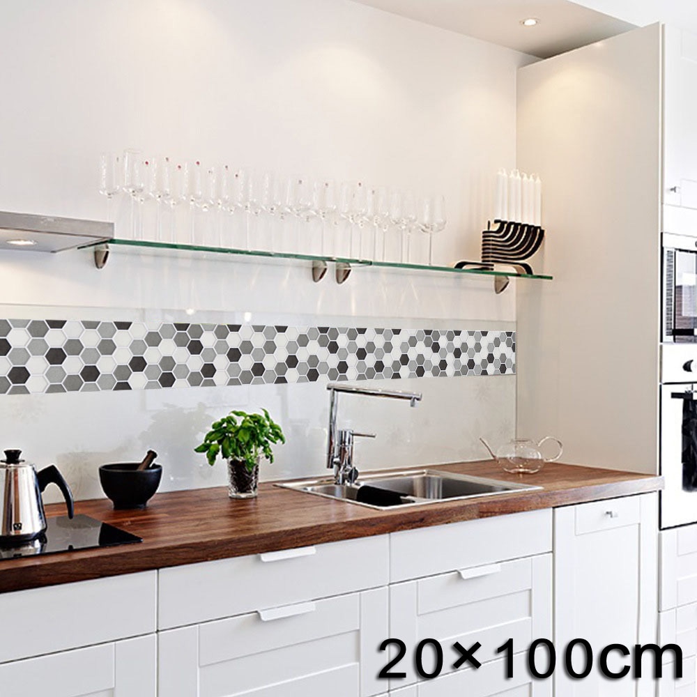 Vinyl fliser vægklistermærker selvklæbende mosaik pvc sekskantet væg mærkat køkken badeværelse anti olie hjem wallsticker indretning 20*100cm