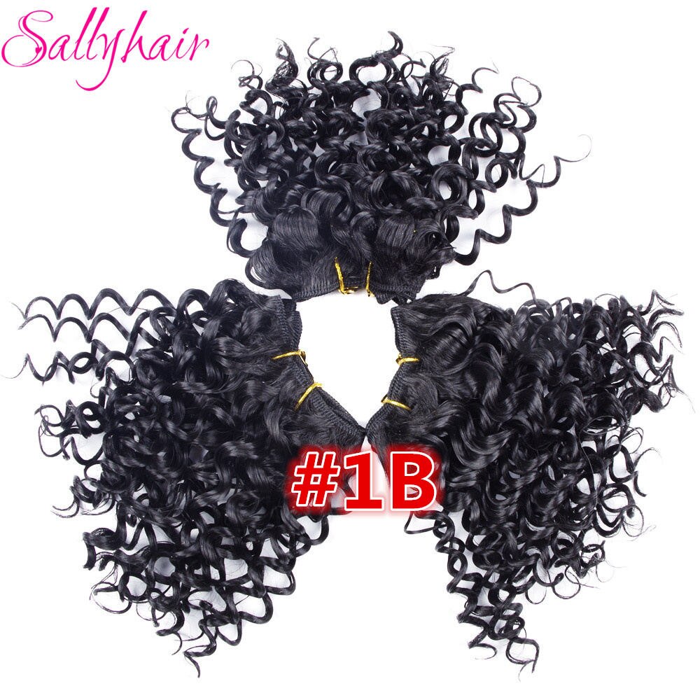 Sallyhair-extensiones de pelo rizado Afro, tejido de pelo rizado de ganchillo, Color negro, trama sintética de alta temperatura, 3 unidades por lote: #1B
