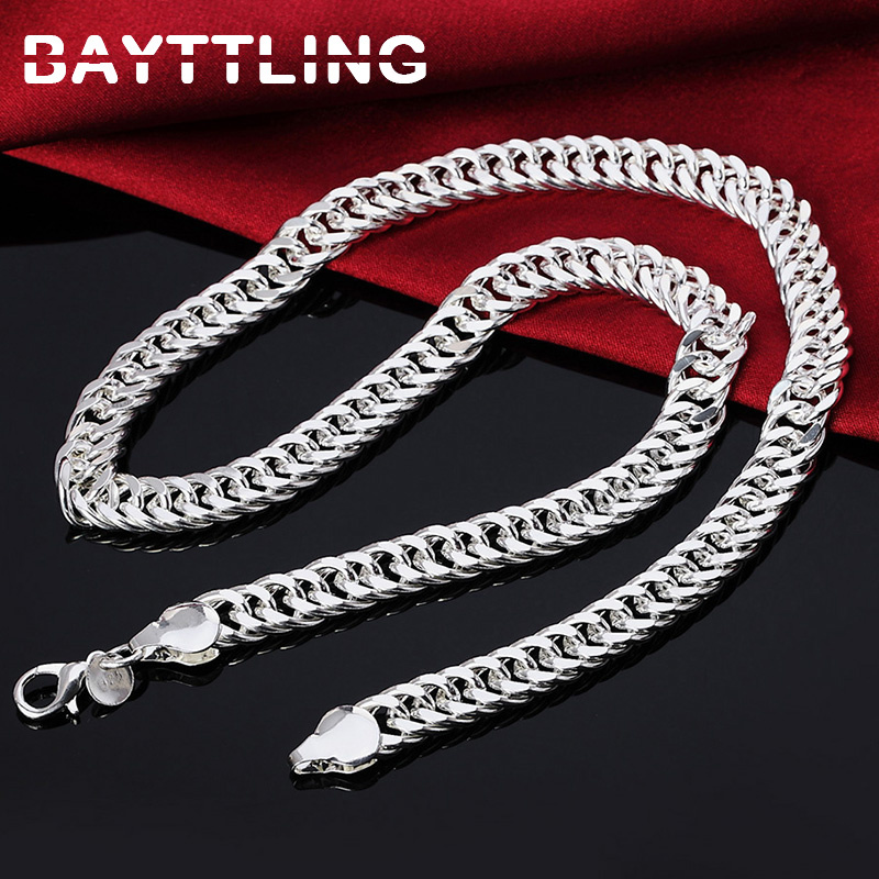 Bayttling 925 Sterling Zilver 20 Inch 10Mm Volledige Side Chain Armband Ketting Voor Vrouw Man Mode Sieraden Set Bruiloft