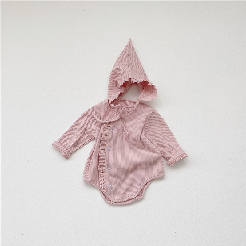 5073 Baby Romper Met Hoed Lente En Herfst Baby Lange Mouw Romper Baby Oor Rand Een Stuk Creeper pak Voor Jongen Meisje: pink / 73cm