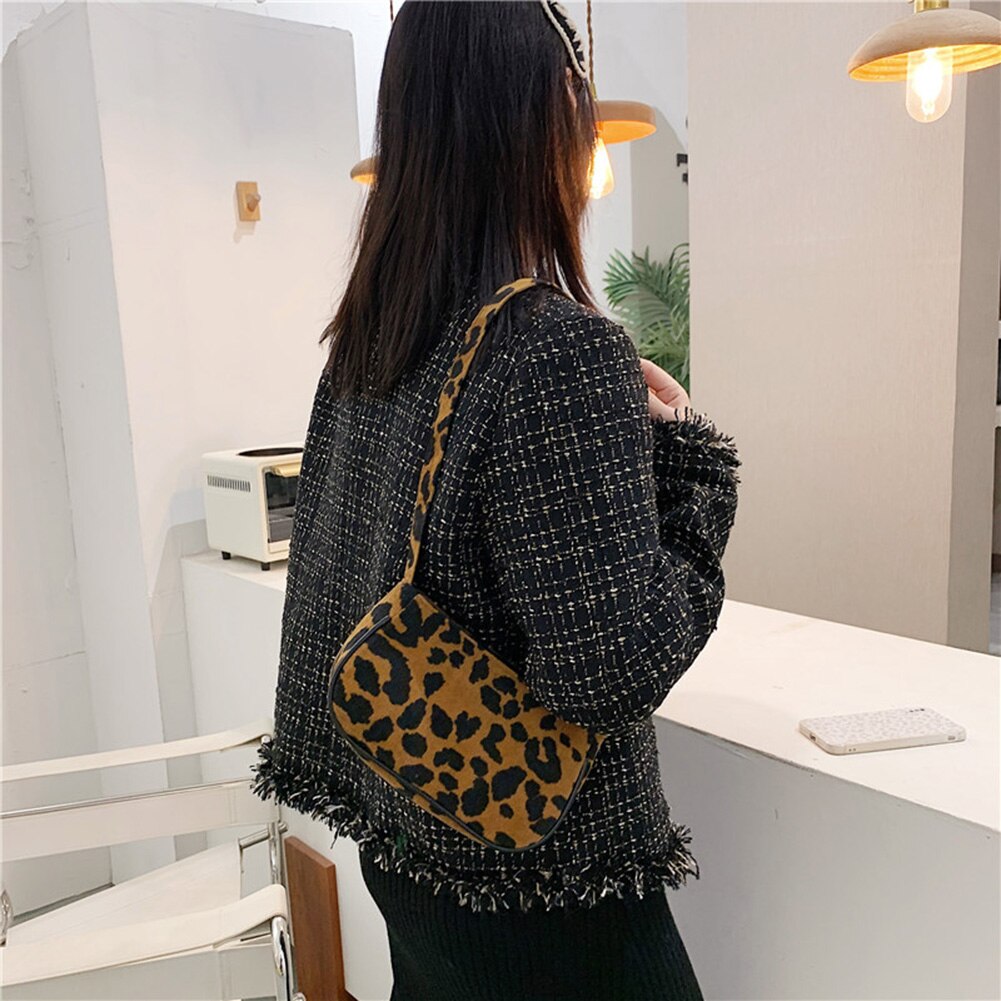 Leopard aufbringen Kette Umhängetaschen Pu Leder Unterarm Handtasche Jahrgang Weibliche Geldbörse Straße Plüsch Frauen Schulter Tasche