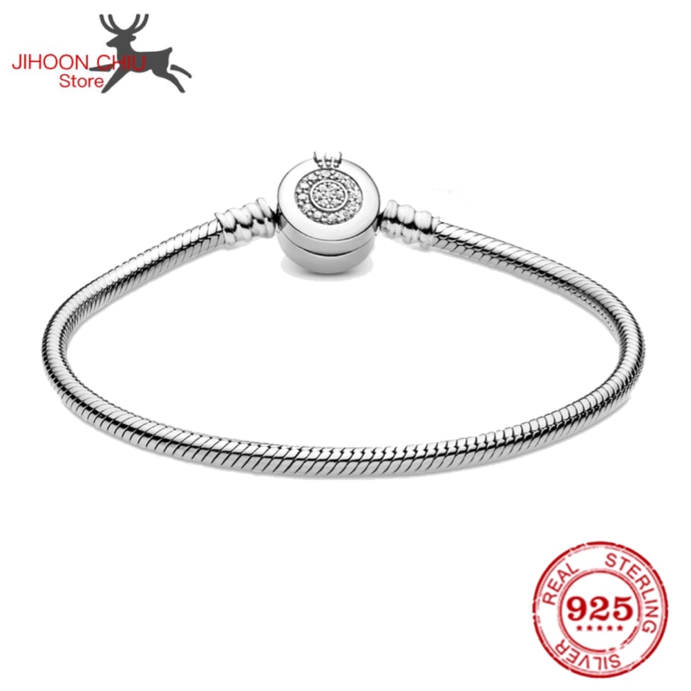 100% 925 sterling silver bracelet for Women fit original Pan Charm chain Snake bracelet crown style classic DIY jewelry