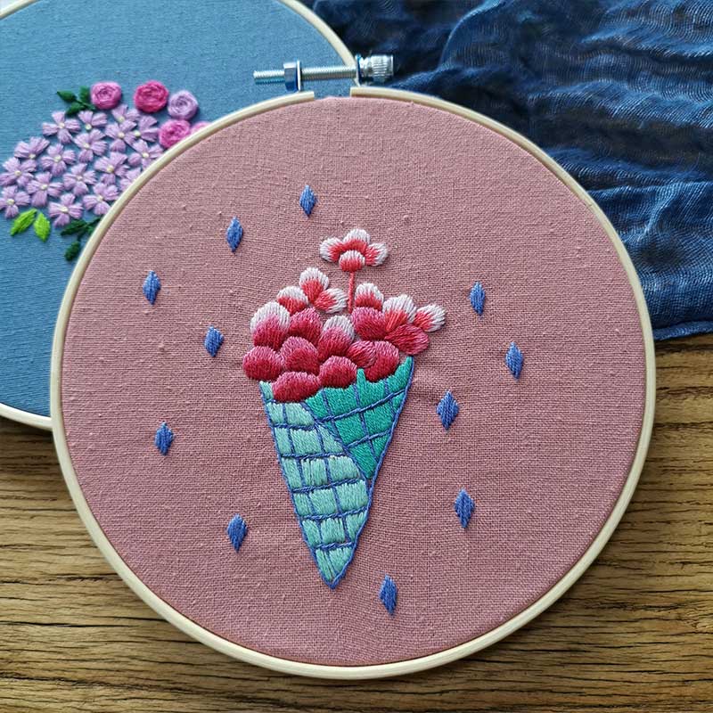 Enkel blomma växt gör det själv broderi kit tryckt blomma handarbete korsstygn set med båggunga konst handarbete hantverk heminredning: 1