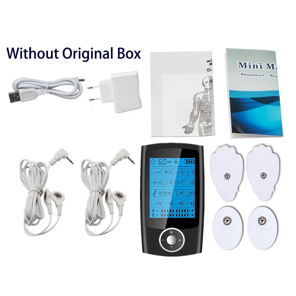 Máquina Tens de 16 modos, Estimulador eléctrico de masaje muscular Ems, electroestimulador Digital, relajación, alivio del dolor corporal, almohadilla de electrodos: Rojo