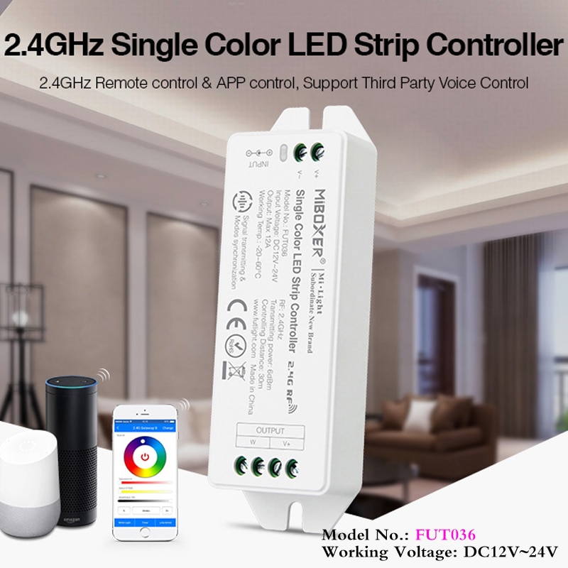 2.4GHz Single Color LED Strip Controller DC12V~24V Upgraded smart led dimmer 12A/Channel can APP/wifi Voice/remote control