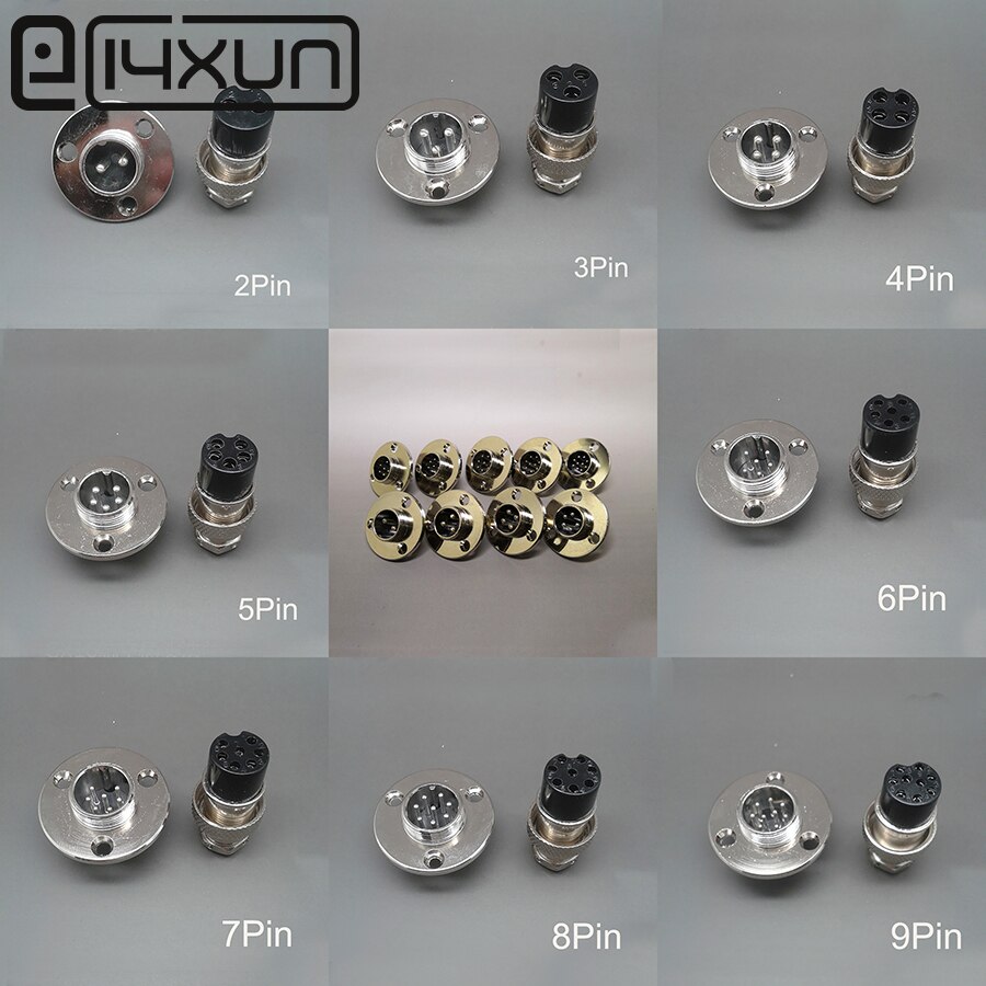 1Set GX16 with 3 Hole Flange Aviation Connector XLR 16mm 2 3 4 5 6 7 8 9 Pin Female Plug Male Chassis Mount Circular Socket