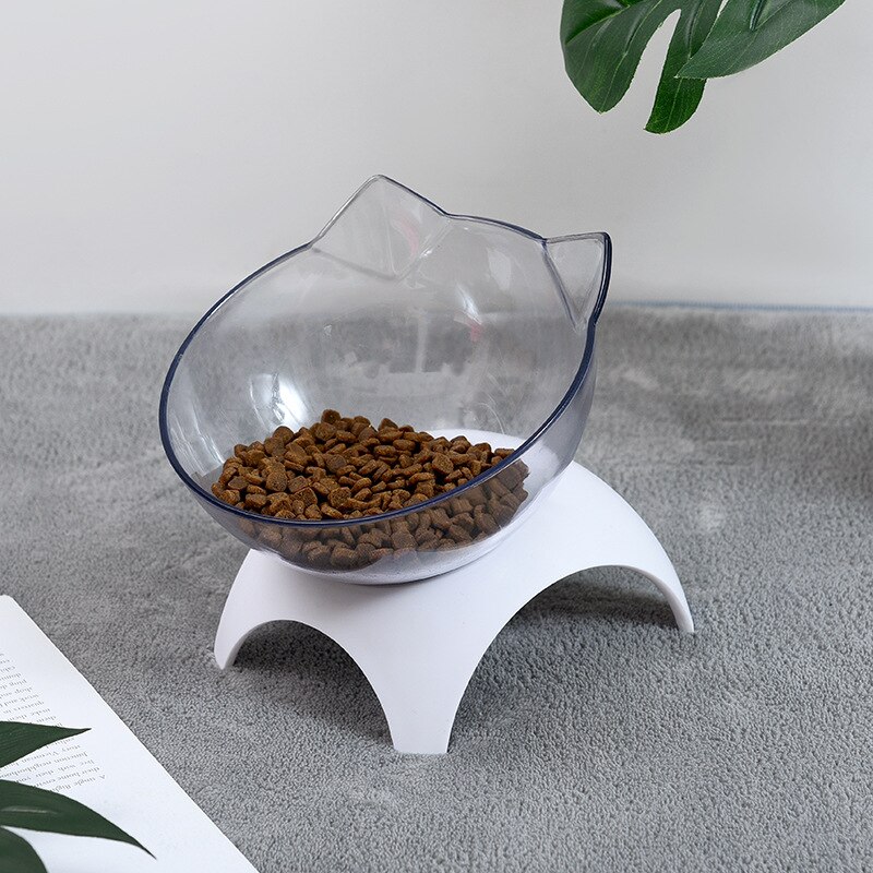 Brand Cat Non-Slip Double Food Bowl with 15° Slant Support Cute Cat-Shaped Bowl with Cervical Protection