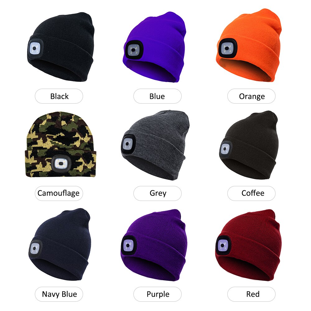Unisex kintted hatt byggd -in 4 st ledde lampor höst vinter varm mössa mössa utomhus ficklampa lampa för camping fiske löpning