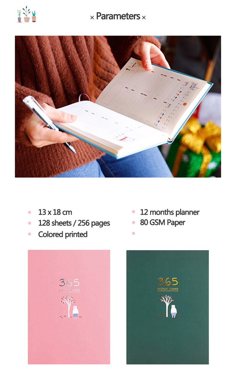 365 Days Yearly Monthly Daily Planner Organizer Notebook Stationery Diary Notebook School Office Supplies