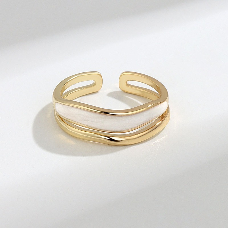 Anillos de corazón blanco y negro de acero inoxidable para mujer, anillos abiertos con goteo de aceite de Color dorado, joyería de boda, , bisutería para mujer: Gris
