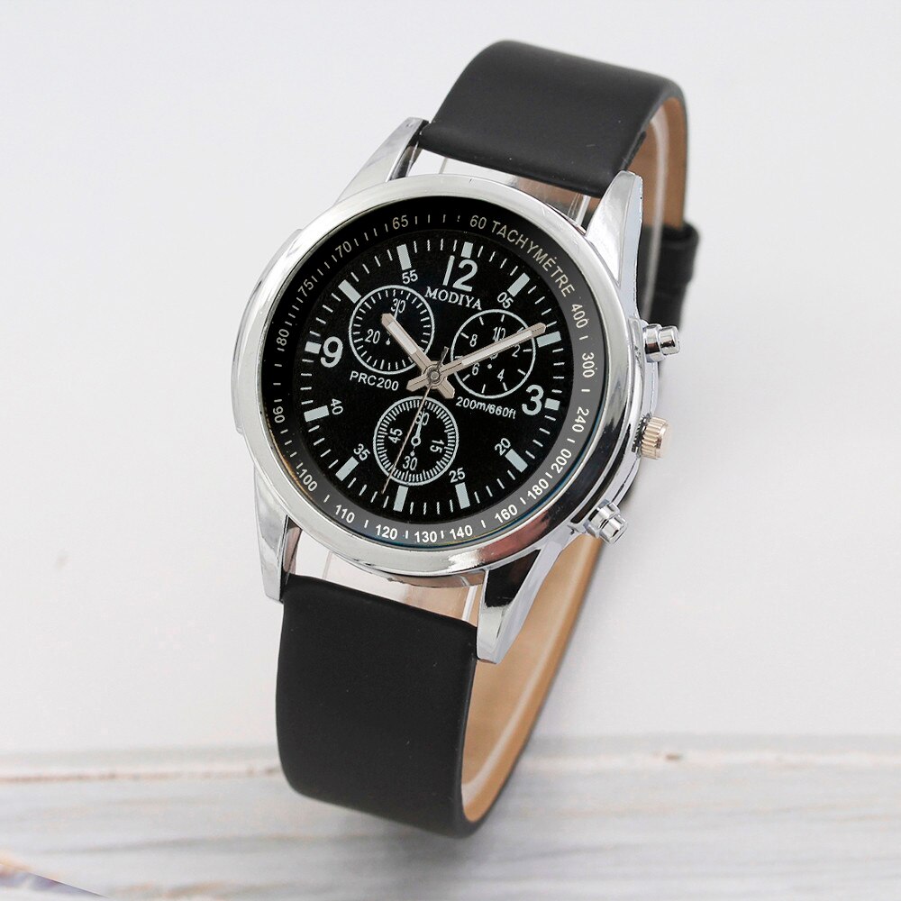 Mode Mannen Legering Pin Gesp Horloge Lederen Glas Mannen Eenvoudige Horloge Drie-Eye Analoge Quartz Heren horloge # P30