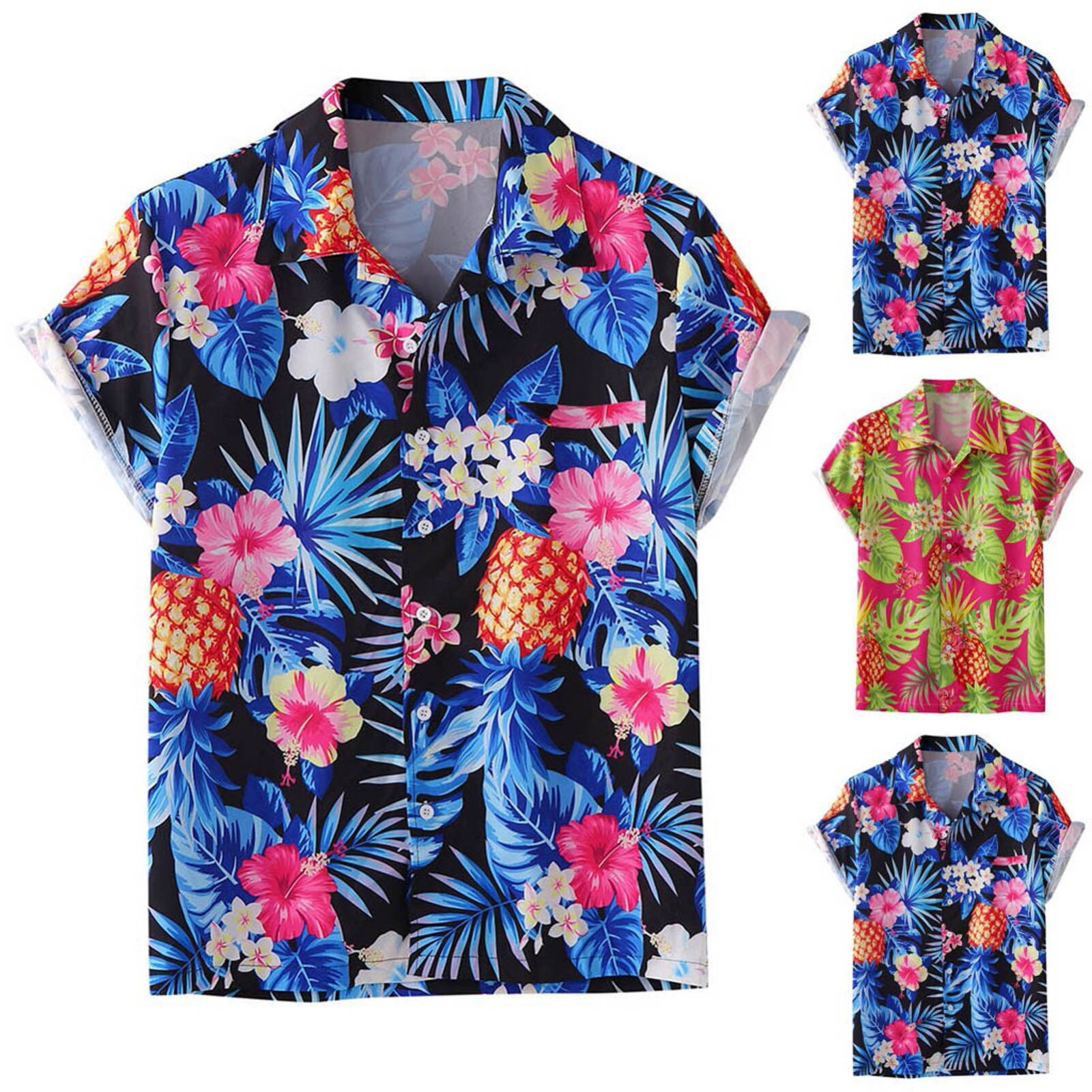 Beach Shirts Men Summer Vacation Camisas Para Hombre Colorful Floral Print Short Sleeve Button Loose Hawaiian Shirts For Men d7