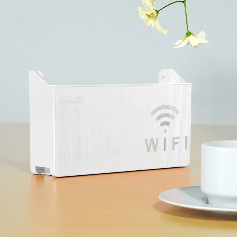 Wireless Wifi Router Storage Box Plastic Wall-mounted Cable Power Bracket Organizer Shelf Home Decor cajas organizadoras: WHITE