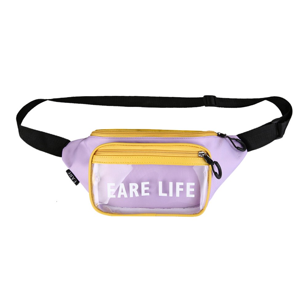 Pvc transparante heuptas voor dames, klassieke textuur, chique vrijetijdstas, nylon splitsen, rits, borst-schoudertas: Paars