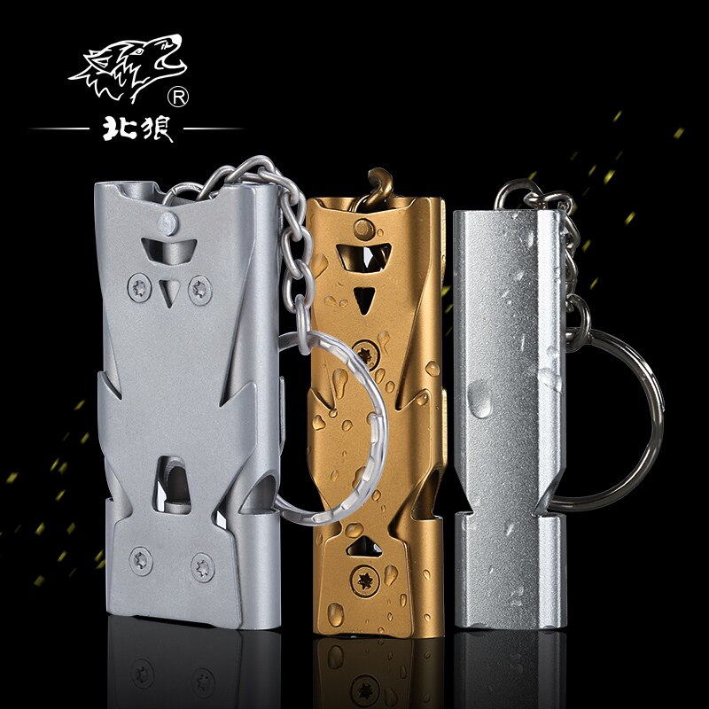 Silbato de acero inoxidable North Wolf, silbato de alta frecuencia de supervivencia al aire libre, alto Decibelio, estallido de doble agujero