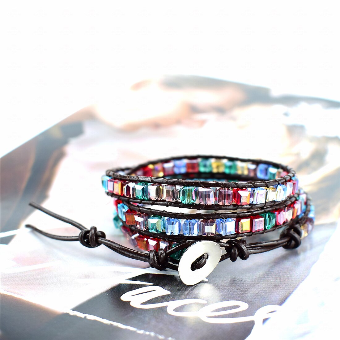 Rainbow Crystal Beads Weaving Handmade Friendship Bracelet Crystal Boho Couple 1 2 3 Wrap Bracelet 7 Chakras Jewelry