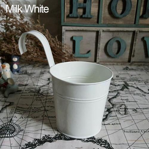 Maceta colgante de Metal para jardín y balcón, maceta de hierro para decoración del hogar, soporte para plantas: Milk White