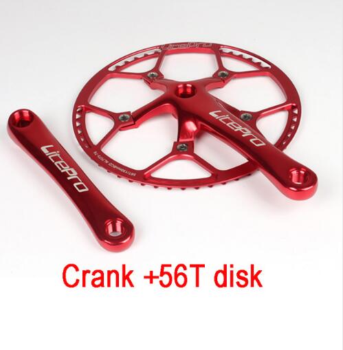 Litepro sykkel kranksett integrert enkelt kranksett krank 45t 47t 53t 56t 58t bcd 130mm for sammenleggbar sykkel sykkel kranksett 170mm: 56t røde