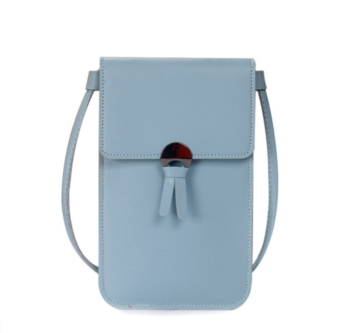 Cartera de bolsillo para exteriores para mujer, bolso cruzado decorativo con forma de corazón, pantalla táctil para teléfono móvil: light blue 1