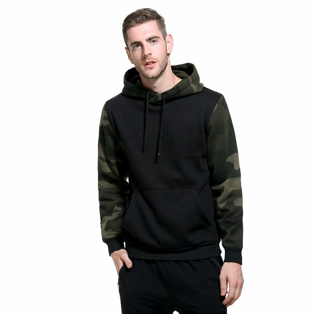 Fall Winter Camouflage Hooded Men Sweater Loose Splicing: M / Black