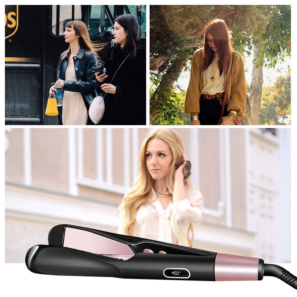 2 in 1 Twist Hair Curler Curling Tongs Perming & Straight Ceramic Coated Plates Flat Iron Hair Straightener Ceramic Curling Iron