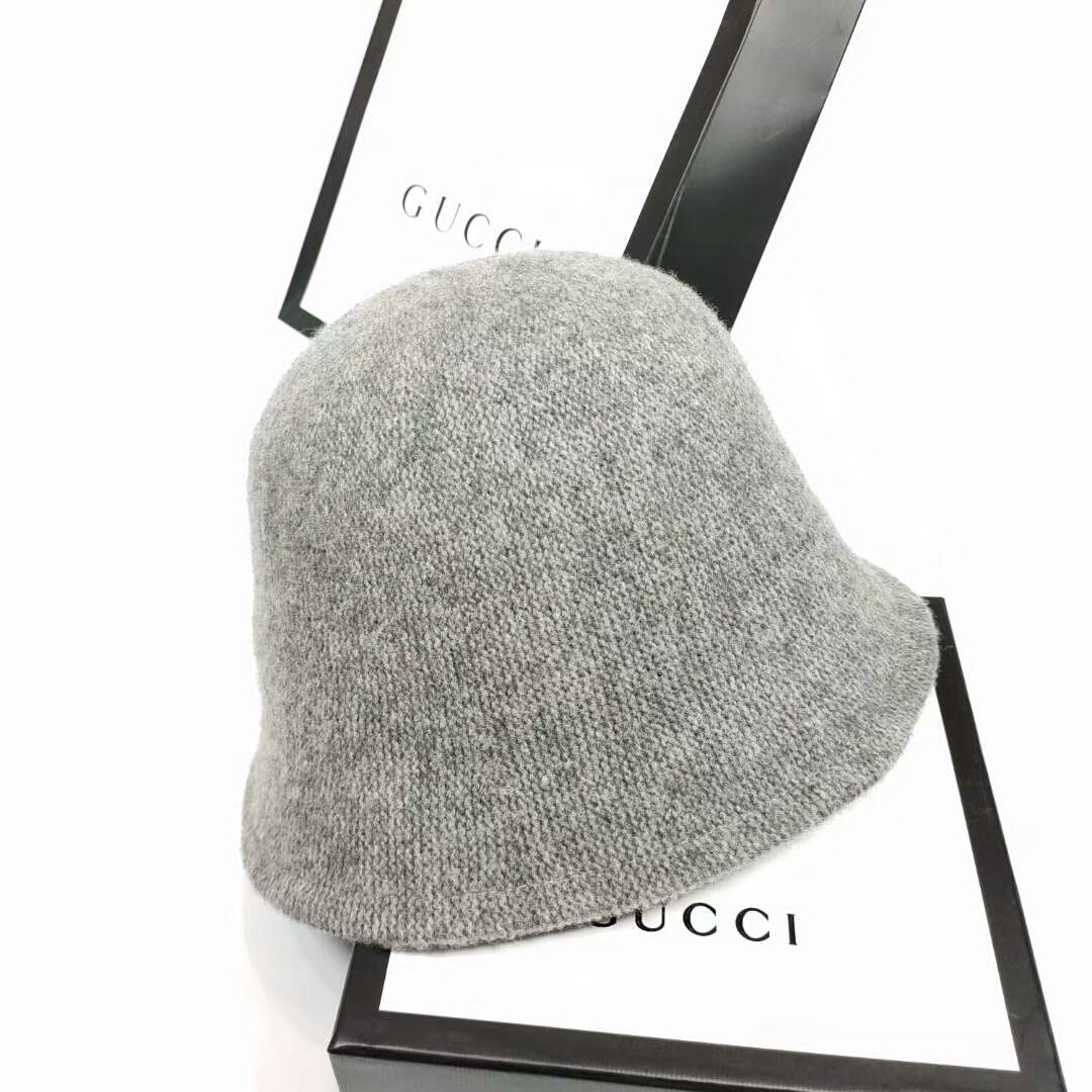 Bucket hats Autumn winter dome wool warm knitted Hat Women simple black woolen yarn basin cap Vintage weave casual hat: GRAY
