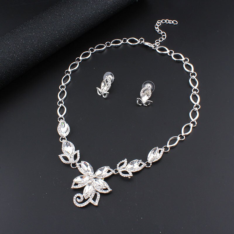 jiayijiaduo Jewellery sets for women wedding for brides wedding accessories Silver color Charm flower crystal necklace set