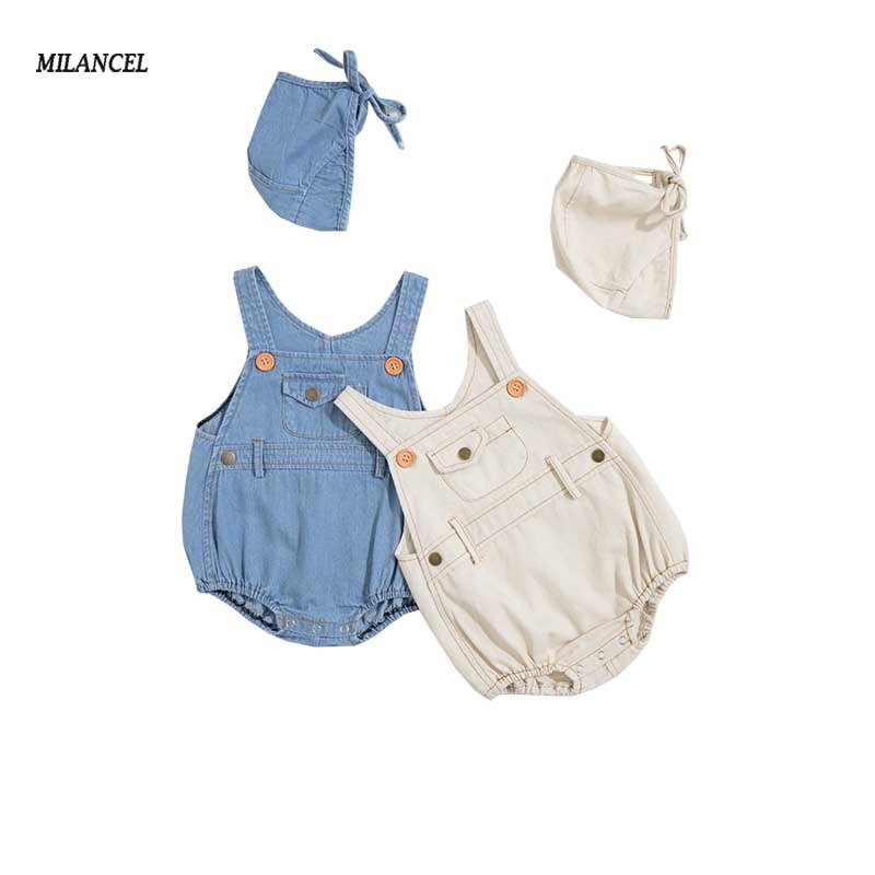 MILANCEL Baby Kleding Denim Babybodysuit Mouwloze Baby Meisjes Bodysuits Korte Stijl Peuter Jongens Kleding