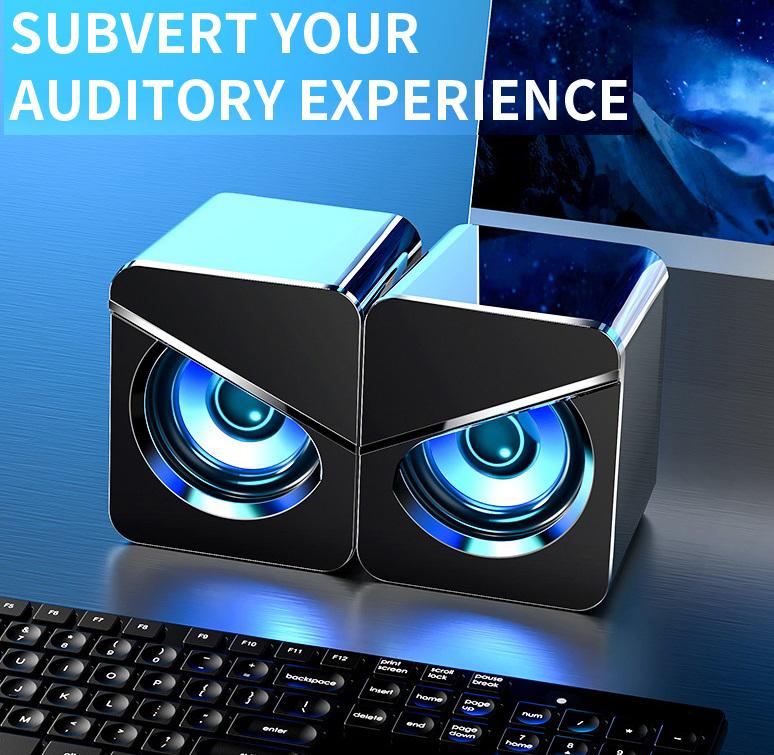 1 Pair Computer Speakers LED Colorful Luminous Wired Gaming Mini Speaker Desktop Laptop Accessory