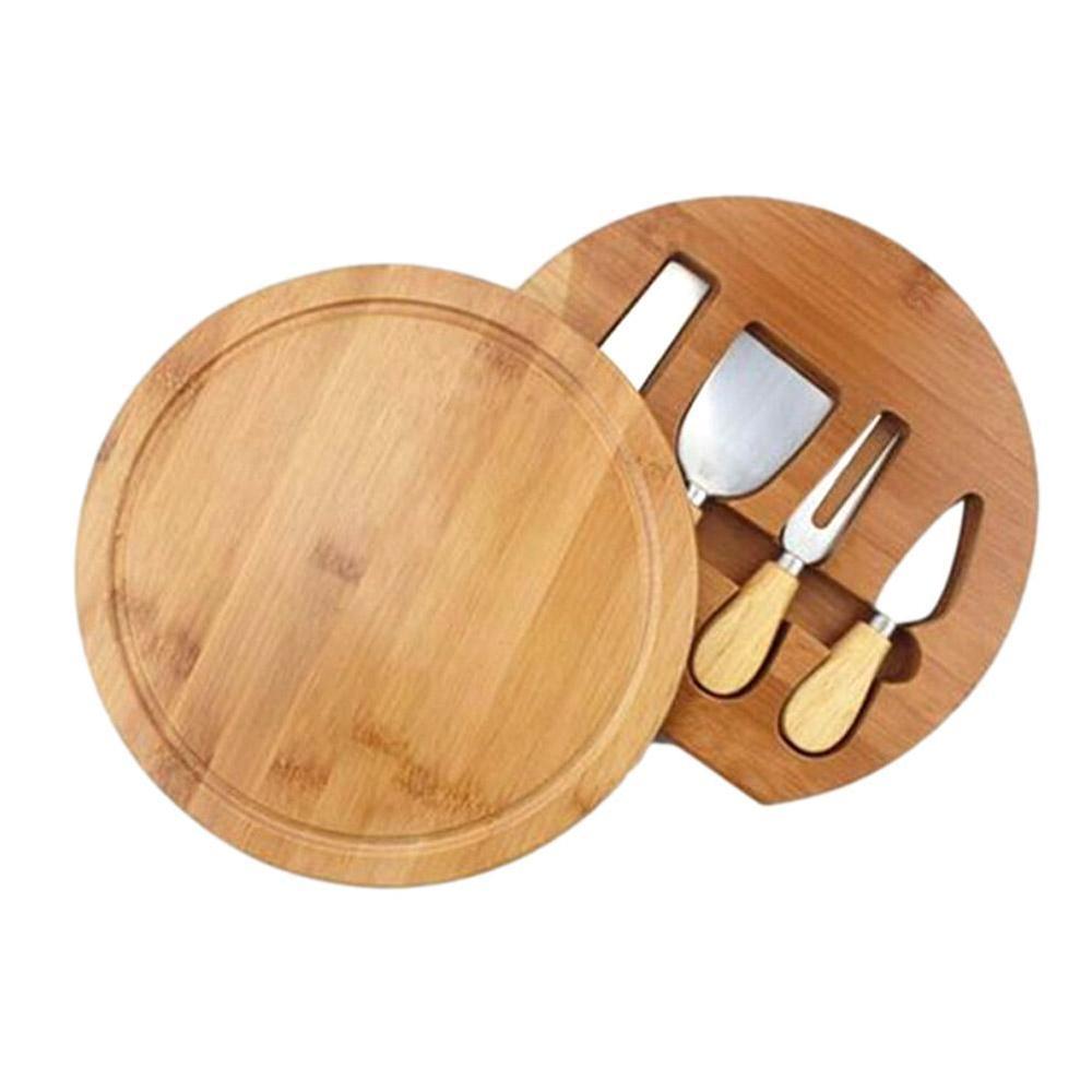 Rubber wood cheese board cheese pizza cutting plate cheese board cheese bamboo knives set with four Z7S6: Default Title