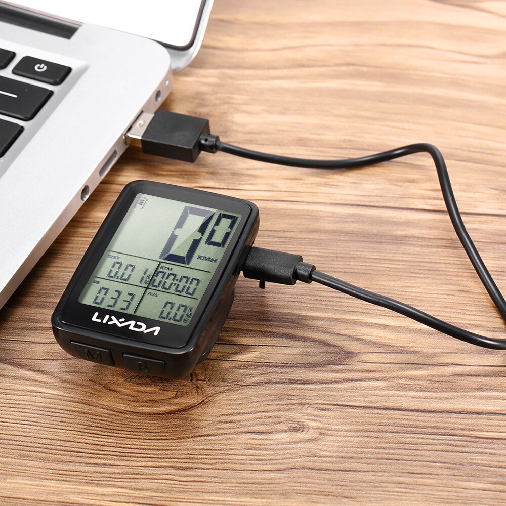 Lixada USB Rechargeable Wireless Bike Cycling Computer Bicycle Speedometer Odometer Stopwatch Speedometer Watch LED Digital Rate
