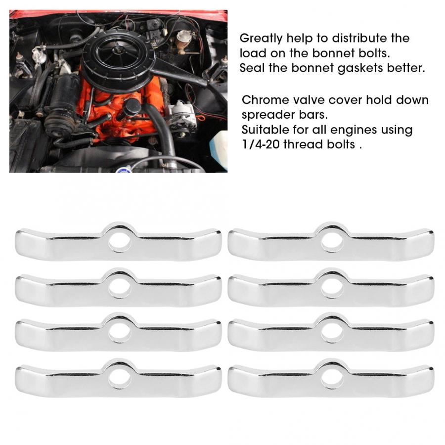 8pcs Chrome Valve Cover Hold-Down Tabs Spreader Bars Fit for Chevy 283 305 327 350 Silver Car accesories