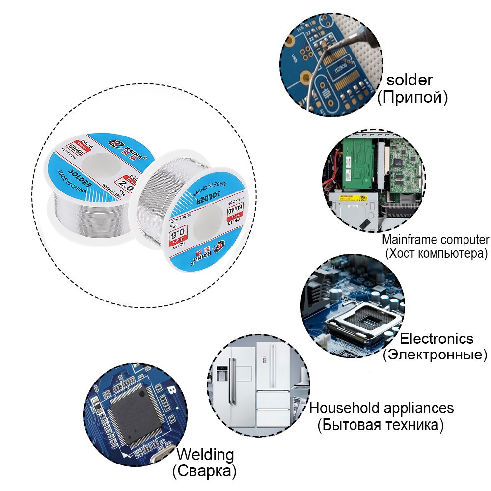 Alambre de soldadura kaina 0,5/0,6/0,8/1/1.2/1.5/2.0mm alambre de soldadura 100g 60/40 FLUX 2.0% estaño para soldadura sin plomo para aluminio