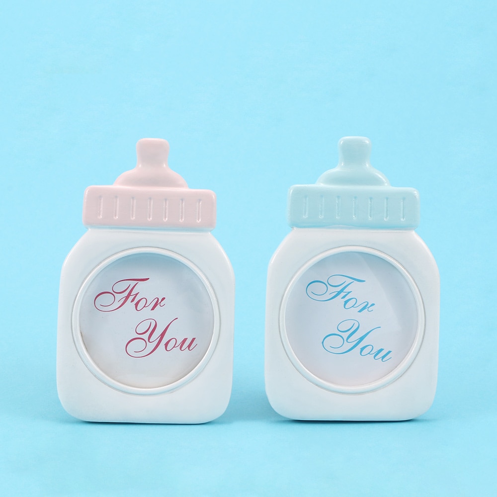 Cadre Photo en forme de bouteille pour bébé, joli ensemble bleu ou rose, pour fête prénatale, fournitures mignonnes d'anniversaire pour enfants