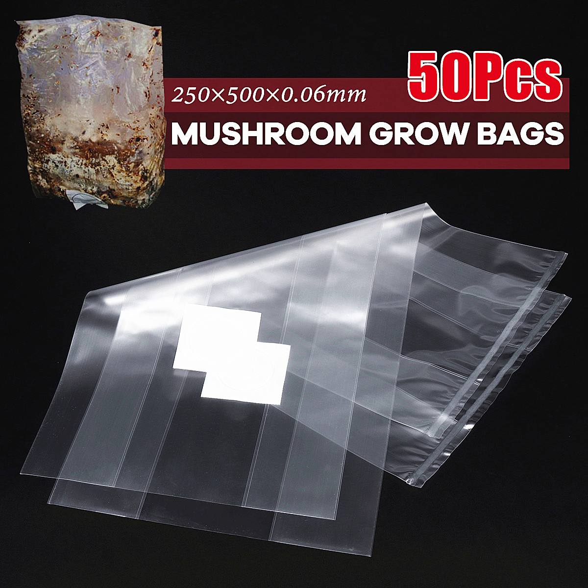 50Pcs 250x500x0.06mm PVC Paddestoel Grow Bag Substraat Hoge temp Pre Afsluitbare
