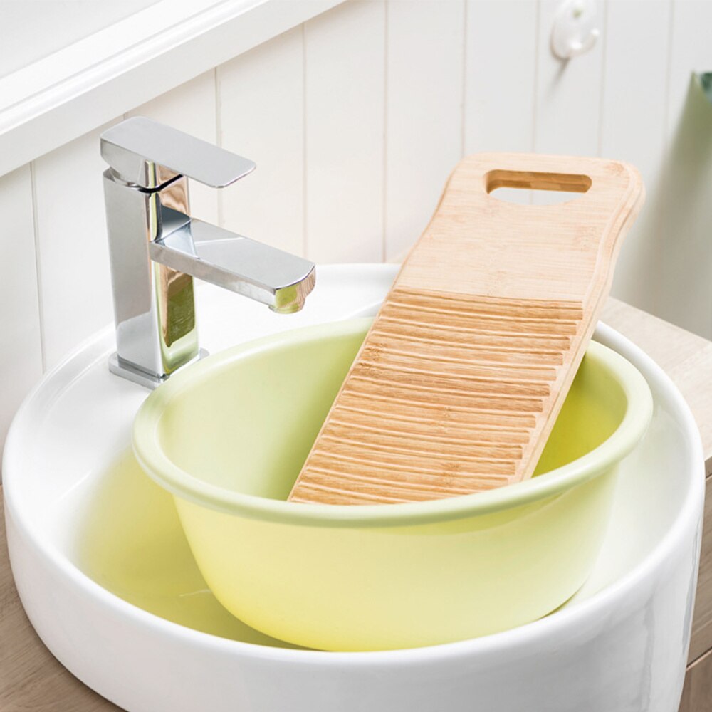 Solid Bamboo Scrubbing Board Anti-slip Laundry Washboard Cleaning Washing Board for Home Shop - 40cm