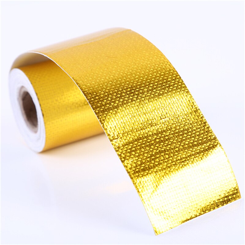Cinta térmica de aislamiento de aluminio dorado para coche, envoltura de admisión, tubo de escape de motor de calor reflectante, 2 pulgadas x 5M, a prueba de calor: Default Title