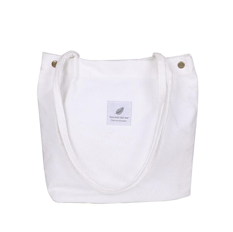 Yogodlns kvinder fløjlsbukser skuldertaske bomuld canvas stor afslappet kvindelig øko crossbody taske dame vintage rejsetasker: Hvid