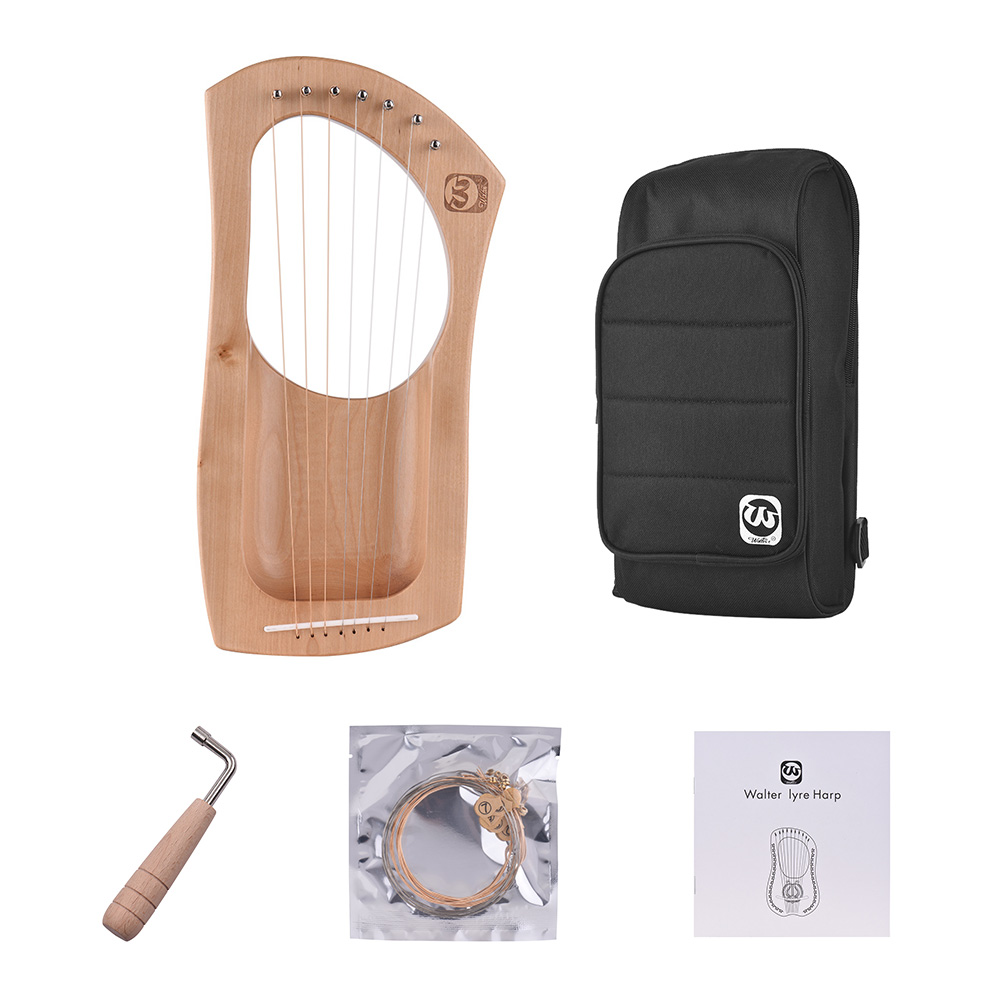 Walter .t 7-- strenget træ lyre harpe metal strenge birk massivt træ strengeinstrument med bæretaske  wh06